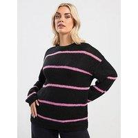 Yours Curve Yarn Stripe Jumper - Black