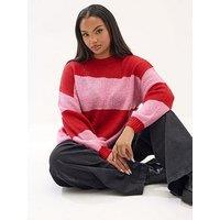 Yours Curve Yarn Stripe Jumper - Red/Pink