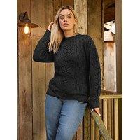 Yours Curve Pointelle Detail Jumper - Black