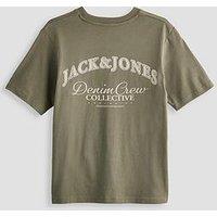 Jack & Jones Junior Boys Back Print Relaxed Short Sleeve Tshirt - Khaki