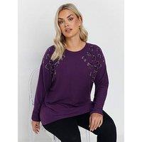 Yours Curve Leopard Embellished Jumper - Purple