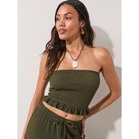 The Very Collection Crinkle Co Ord Bandeau Top - Khaki
