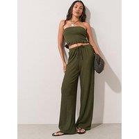 The Very Collection Crinkle Co Ord Beach Trousers - Khaki