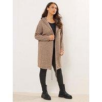 Yours Curve Soft Touch Hood Ribbed Cardigan - Natural