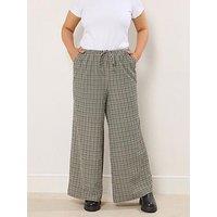 Yours Curve Check Pull On Wide Leg Trouser - Natural