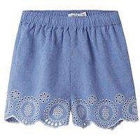 Name It Mini Girls Chambray Embroidered Co-Ord Shorts - Blue