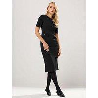 Long Tall Sally Scuba Button Tab Midi Dress - Black
