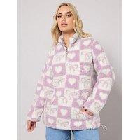 Yours Curve Sherpa Borg Half Zip Fleece - Pink