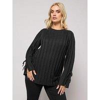 Yours Curve Tie Up Sleeve Jumper - Black