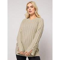 Yours Curve Tie Up Sleeve Jumper - Brown