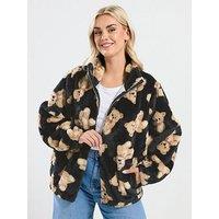 Yours Curve Faux Fur Funnel Neck Zip Thru Jacket - Black