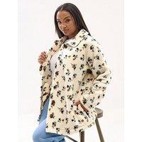 Yours Curve Button Through Floral Fleece - Ivory