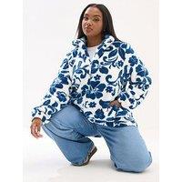 Yours Curve Floral Sherpa Borg Fleece - Blue