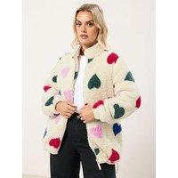 Yours Curve Colourful Hearts Sherpa Fleece - Natural