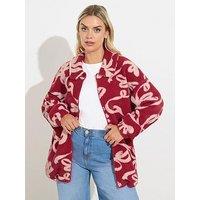 Yours Curve Borg Zip Trough Fleece - Red