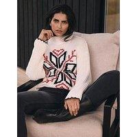 Mint Velvet Snowflake Cotton Blend Knit Jumper - White