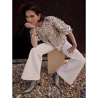 Mint Velvet Sequin Puff Sleeve Top - Silver