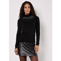 Apricot Gem And Stud Neckline Jumper