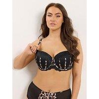Yours Curve Padded Animal Print Detail Bra - Black