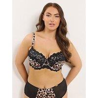 Yours Curve Padded All Over Animal Print Bra - Black