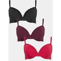 Yours Curve 3 Pack Lace Trim Padded Bra - Red
