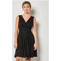 Apricot Lace V-Neck Fit And Flare Dress