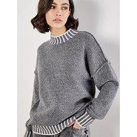 Apricot Stripe Mock Neck Hem Chunky Jumper