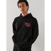 Hugo Dagethood Oversize Fit Rose Logo Overhead Hoodie - Black