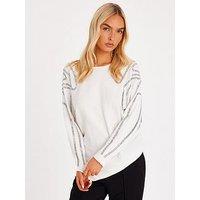 Quiz Cream Stud Sleeve Batwing Jumper