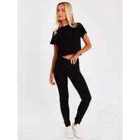 Quiz Black Diamante Side Leggings