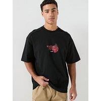 Hugo Domans Rose Print Oversize Fit T-Shirt - Black