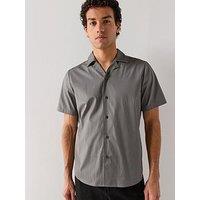 Hugo Ellino Relaxed Fit Revere Collar Short Sleeve Shirt - Dark Grey