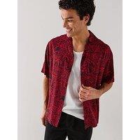 Hugo Espino Oversize Fit Rose Print Short Sleeve Shirt - Black
