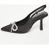 Quiz Black Satin Diamante Bow Court Heels