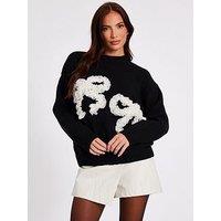 Quiz Black Ruffle Bow Jumper