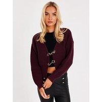 Quiz Burgundy Chain Detail Cardigan