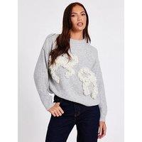 Quiz Grey Ruffle Bow Jumper