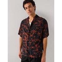 Hugo Espino Oversize Fit Tortoiseshell Print Short Sleeve Shirt - Black