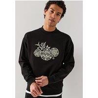 Hugo Darony Embroidered Logo Relaxed Fit Crew Sweat - Black