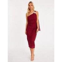 Quiz Burgundy Mesh One Shoulder Midi Dress