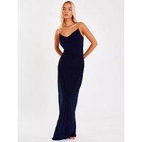 Quiz Navy Diamante Strap Maxi Dress