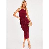 Quiz Petite Burgundy Gold Buckle Midaxi Dress