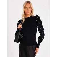 Quiz Black Pearl Sleeve Jumper