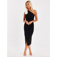 Quiz Black Corsage One Shoulder Midi Dress