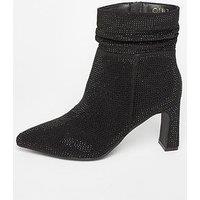 Quiz Wide Fit Black Diamante Heeled Boot