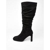 Quiz Wide Fit Black Faux Suede Heeled Boot