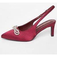 Quiz Wide Fit Burgundy Diamante Bow Court Heels