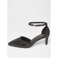 Quiz Wide Fit Black Diamante Court Heels
