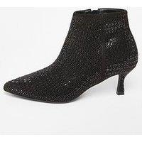Quiz Black Embellished Flare Heel Boots
