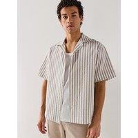 Hugo Espino Oversize Fit Seersucker Stripe Short Sleeve Shirt - Light Brown